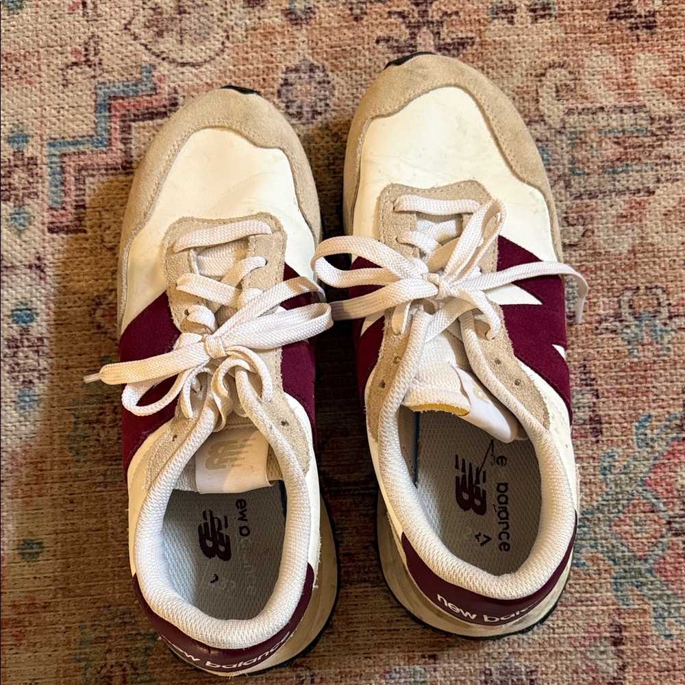 New Balance Cream and Burgundy Sneakers